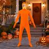 Orange Bodysuit Face Open Halloween Costume, Unisex Full Body with Beard Holiday Party Outfit Eyebrows for Men Women, Adult Stretchy Cosplay Jumpsuit