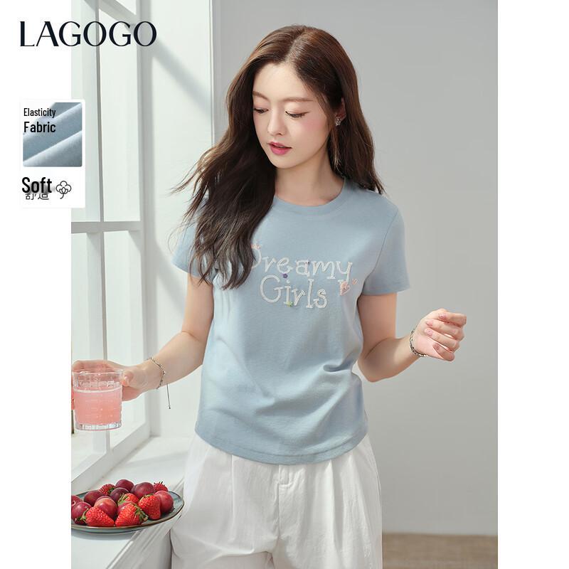 LAGOGO Women s Letter Embroidered T-shirt XL