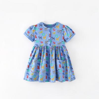 Girls Dress Summer New Style Casual Round Neck Short-sleeved Little Girl Dress for Middle and Small Children