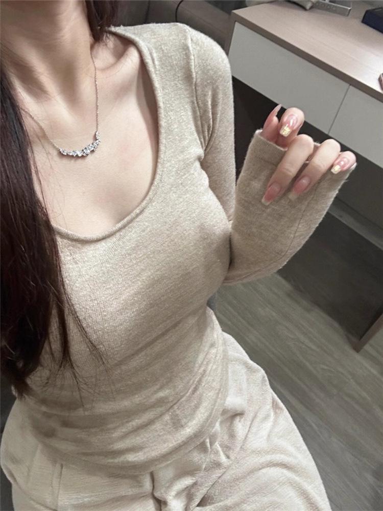 

Women s Asymmetrical Square Neck Long-Sleeve T-Shirt - Slimming Inner Base Layer for Spring/Autumn XL (115-125 jin)