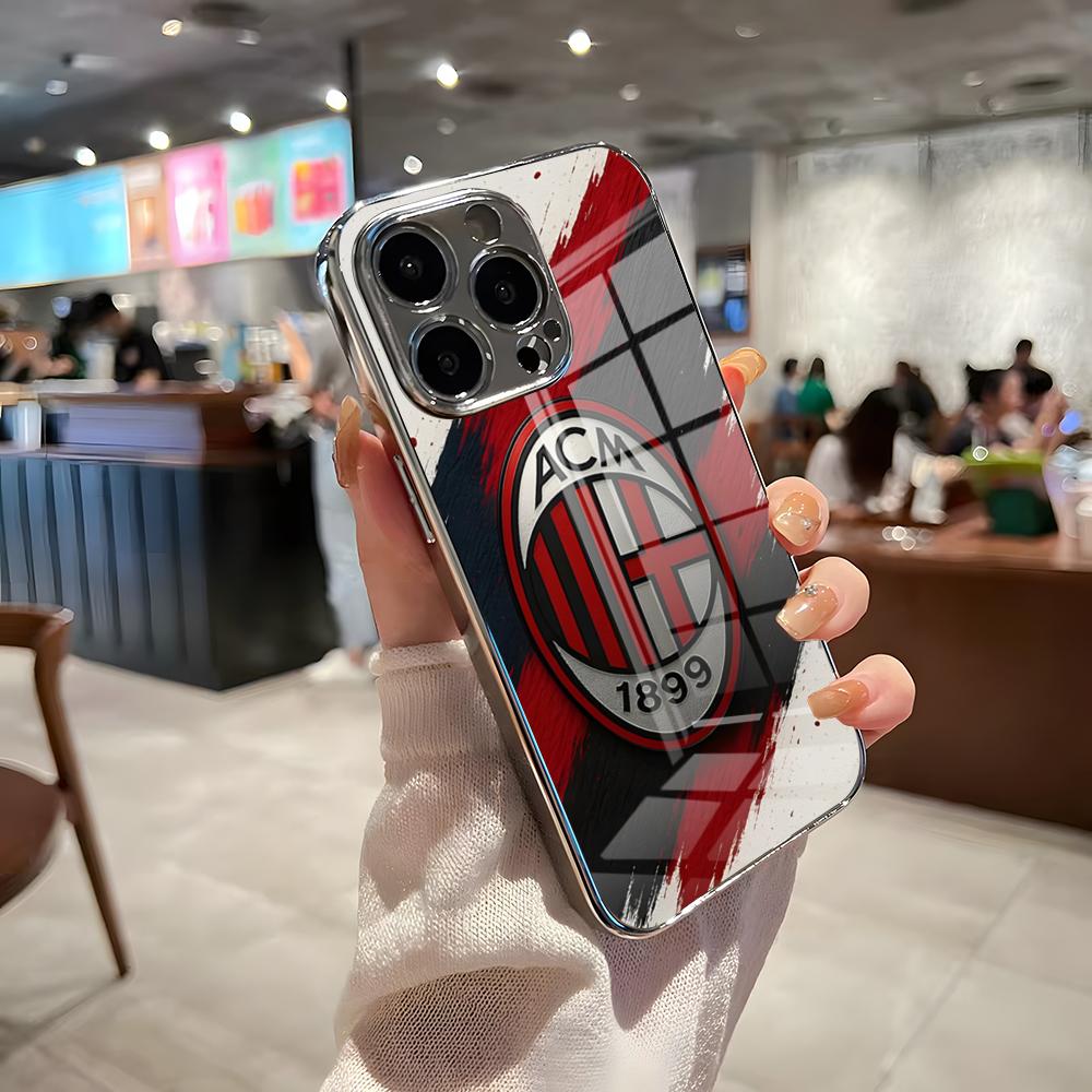 Custodia per Telefono AC M-Milan-S Per IPhone 17 Pro Max 15 Pro 16 14 Plus 12 13 Mini 11 Pro Copertura in Vetro Galvanizzato Antiurto