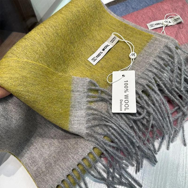 Australian Pure Wool Scarf Women Long Fringed Warm Cashmere Shawl Winter Warm Knitted Neck Scarf Wrap Women'S Accessories