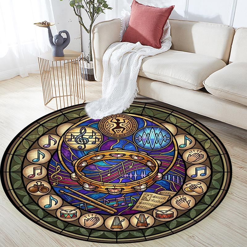 Musical Harmony Glass Round Area Rug Under Office Chairs Bedroom Living Room Home Decor