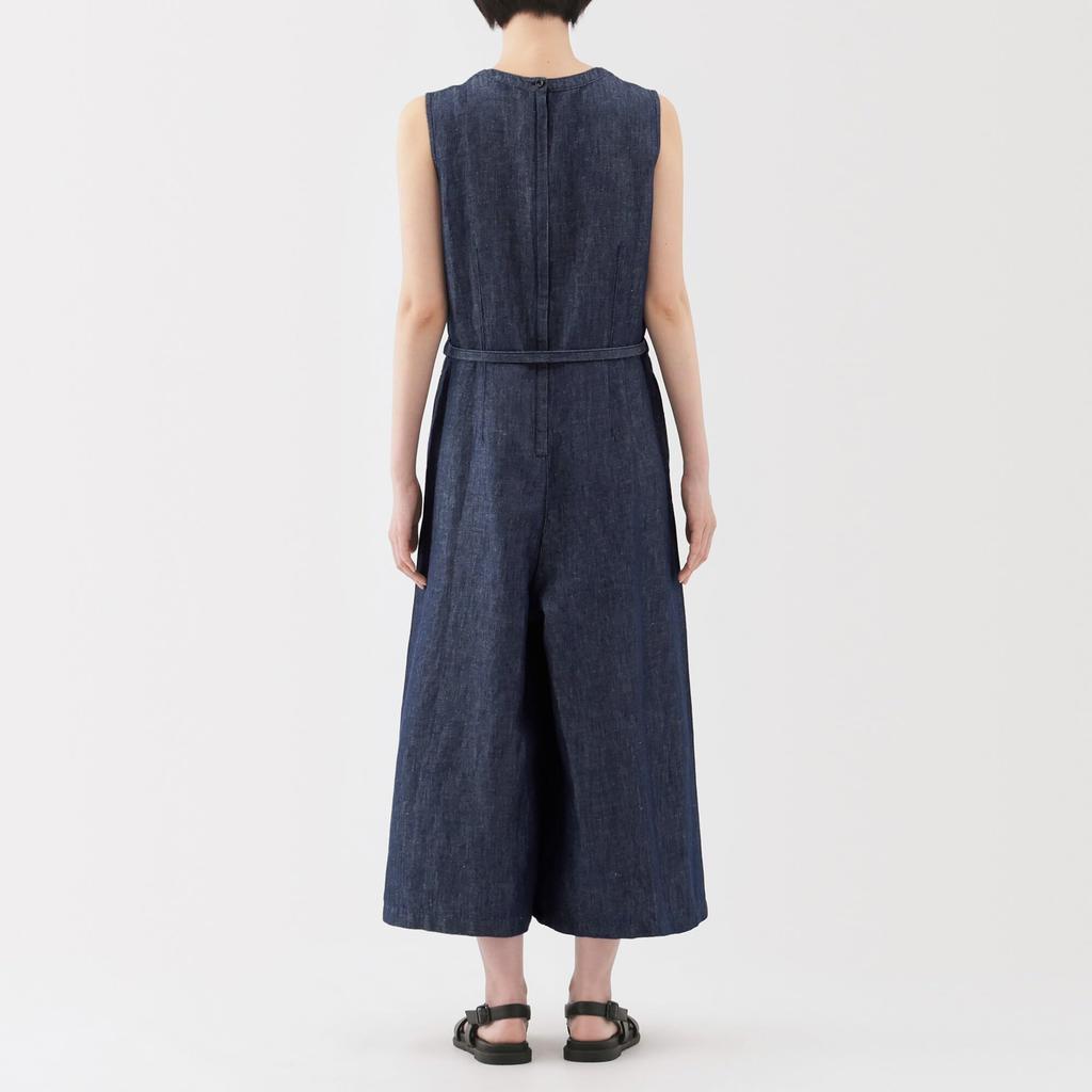 MUJI Hemp Blend Denim Size BC2N8A5S Women's Jumpsuit, Navy, XL,