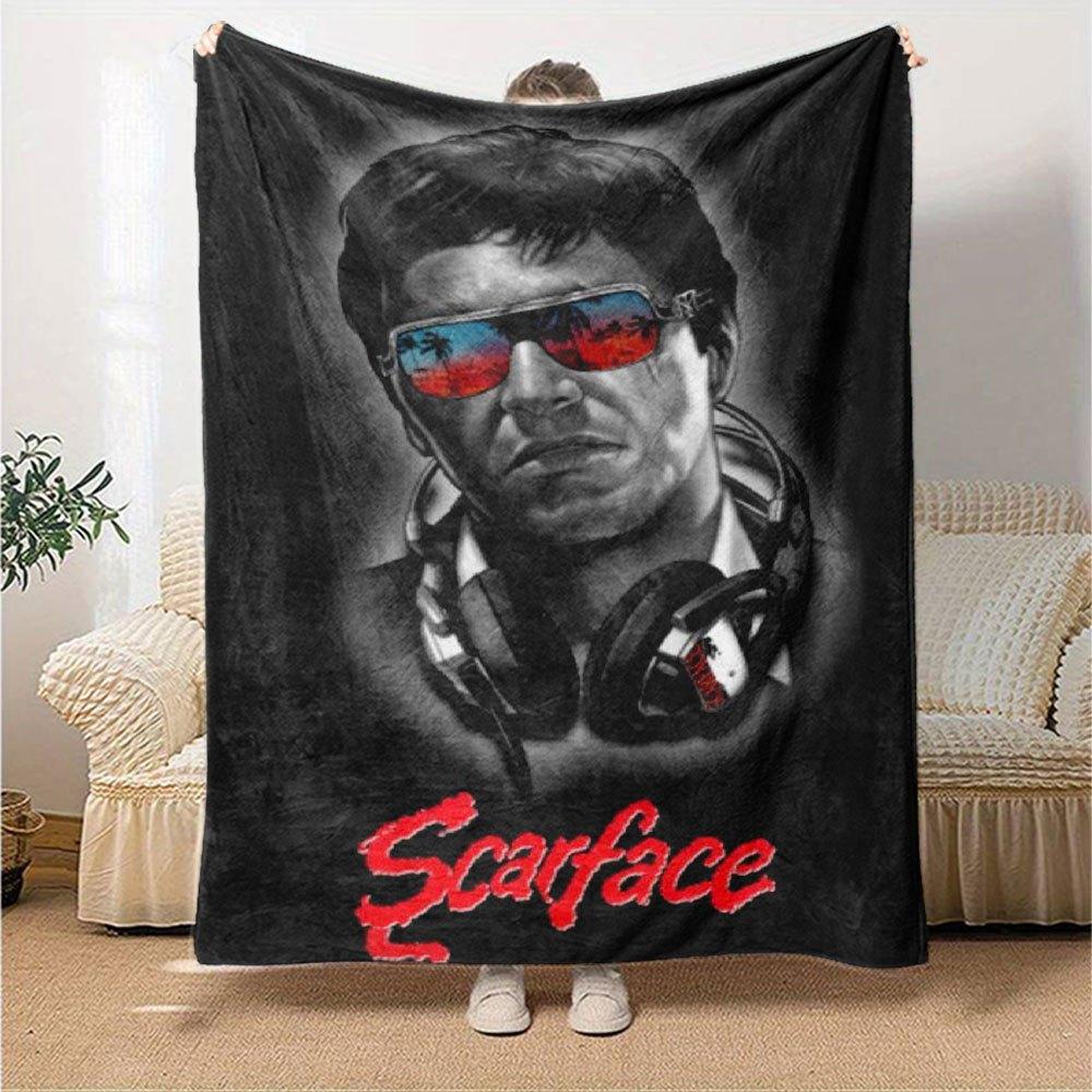 1pc Scarface-Inspired Flannel Blanket - Soft Cozy All-Season Throw for Bedroom, Sofa, Camping, Travel - Perfect Gift for Movie FansB76