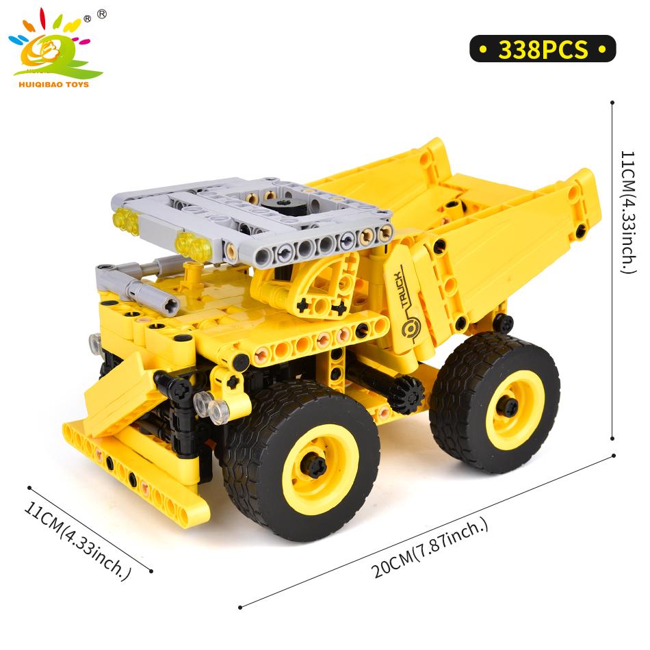 HUIQIBAO Engineering Truck Tech Building Block City Construction Toy For Children Boy Adults Excavator Bulldozer Crane Car Brick