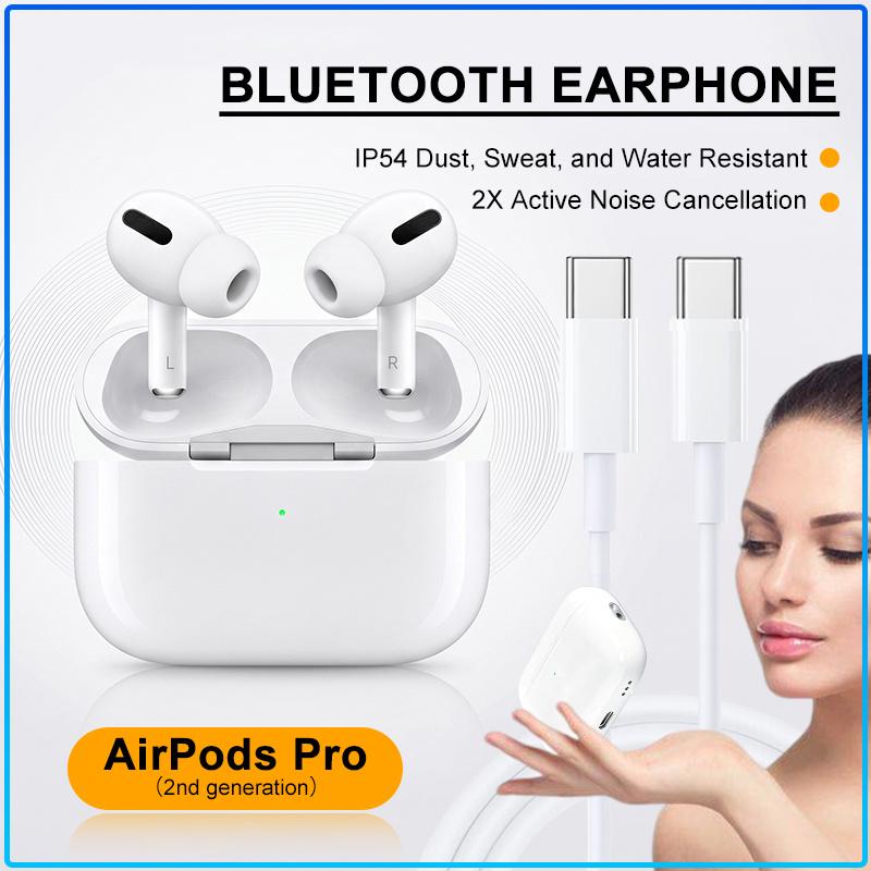 Apple AirPods Pro Second Gen ANC Earbuds Adaptive EQ Dynamic Head Tracking Auto Pair Wireless Earphones With Charging Case