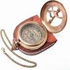 Brass Sundial Compass with Leather Case and Chain - Push Open Mechanism Vintage Steampunk Accessory - Antiquated Finish Pocket Compass