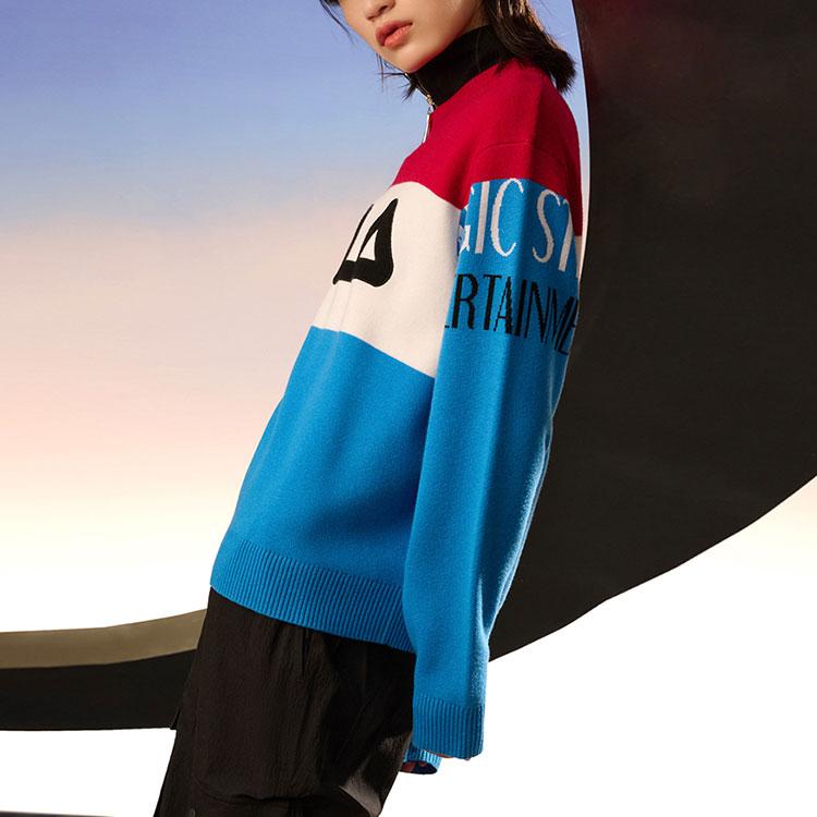 Fila Fw22 Jacquard Logo Knitted Sweater Color Block Women Sweater Pink F11W249401F-PK