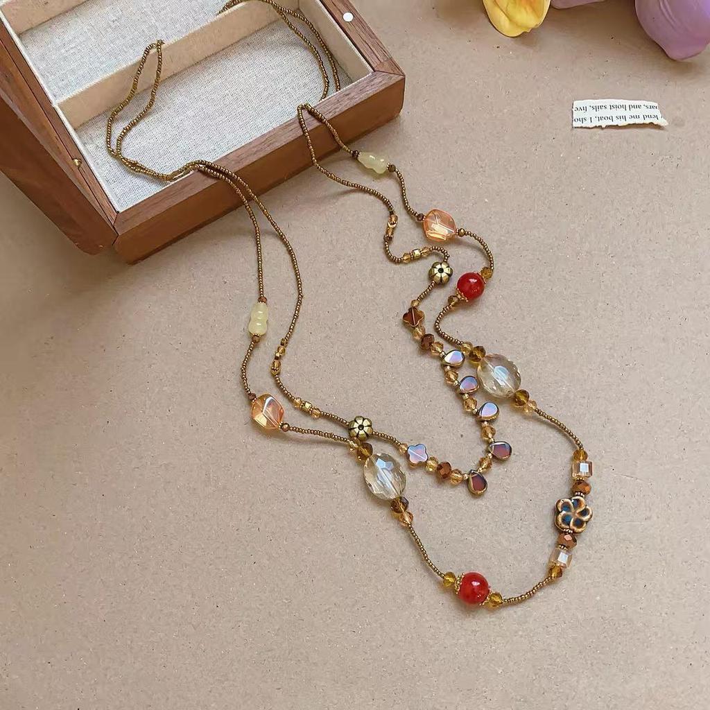 Elegant Glass Resin Ceramic Water Drop Gourd Flower Necklace