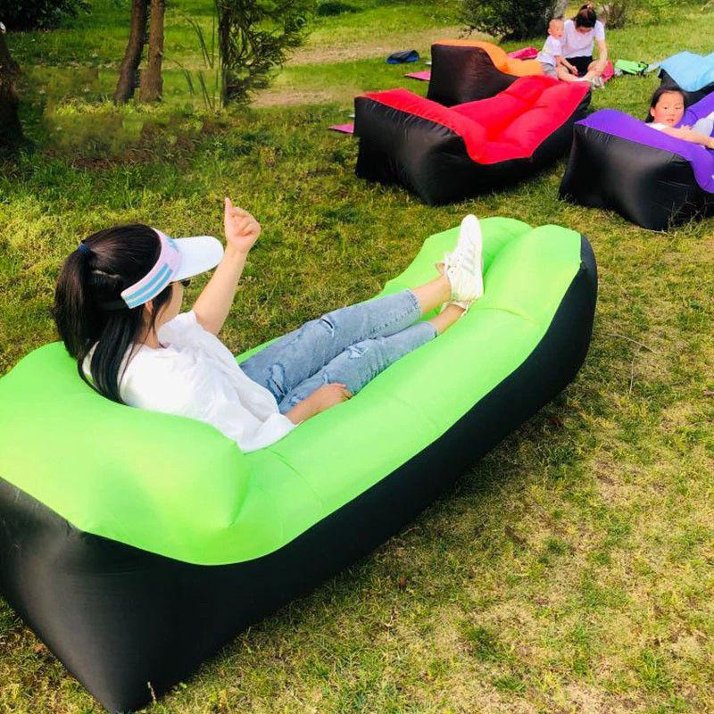 Inflatable Banana Bed Folding Sofa Pillow For Beach Air Bed Portable Outdoor Camping Air Cushion Sleeping Bed With Pillow