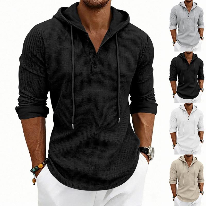 Men's Daily Loose Casual Retro Hooded Henley Long Sleeve T-shirt