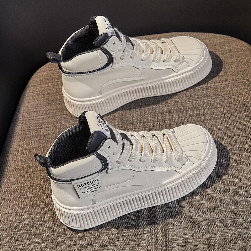 2025 autumn new high-top leather little white shoes women's explosion spring and autumn Korean version versatile platform sports shoes ins tide