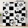2pcs Art Deco Black & White Floral Checkered Curtains - Fade-Resistant Polyester   Machine Washable for Bedroom   Living Room   Off