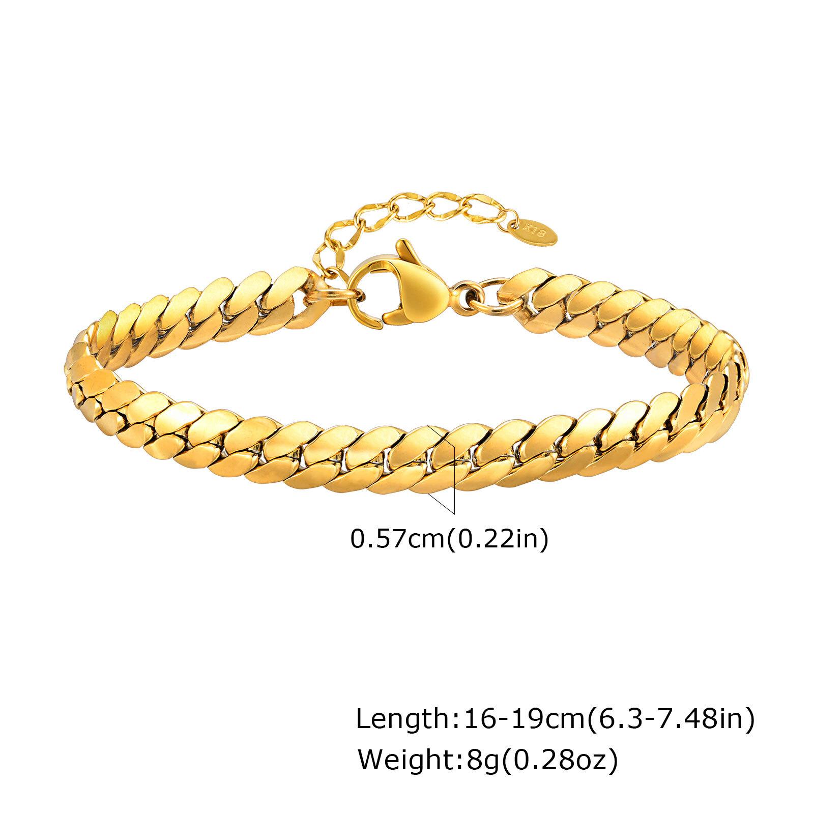 

Vnox 6mm Flat Cuban Chain Bracelets for Women Girls, Macrame Edge Curb Links Bracelet,Gold Plated Stainless Steel with K18 Stamp