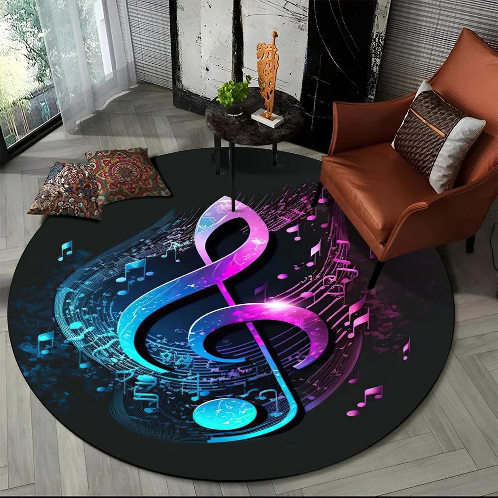 Colorful Musical Note Music Score Cartoon Round Carpet Rug for Living Room Bedroom Kids Playroom Decor,Pet Area Rug Non-slip Mat