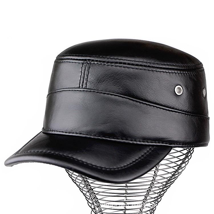 Men s Genuine Leather Windproof Hat - Cowhide Flat Top with Ear Protection for Autumn/Winter