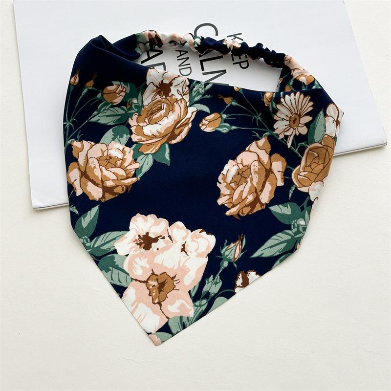 Kwiatowy Wzór Apaszka do Włosów Kobiety Dziewczyny Pączek Bandana Pastoralna Retro Gumka Wysoka Elastyczność Trójkątne Opaski do Włosów Nakrycie Głowy Akcesoria Opaska do Włosów Apaszka do Włosów