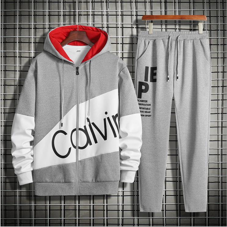 Men's 2025 Spring Korean Slim Fit Cardigan & Hoodie Sweatpants Set with Letter Accents