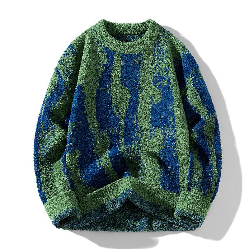 Autumn and Winter Gradient Mink Sweater Men Round Neck Pullover Sweater Men New Style Gradient Inner Base Knitted