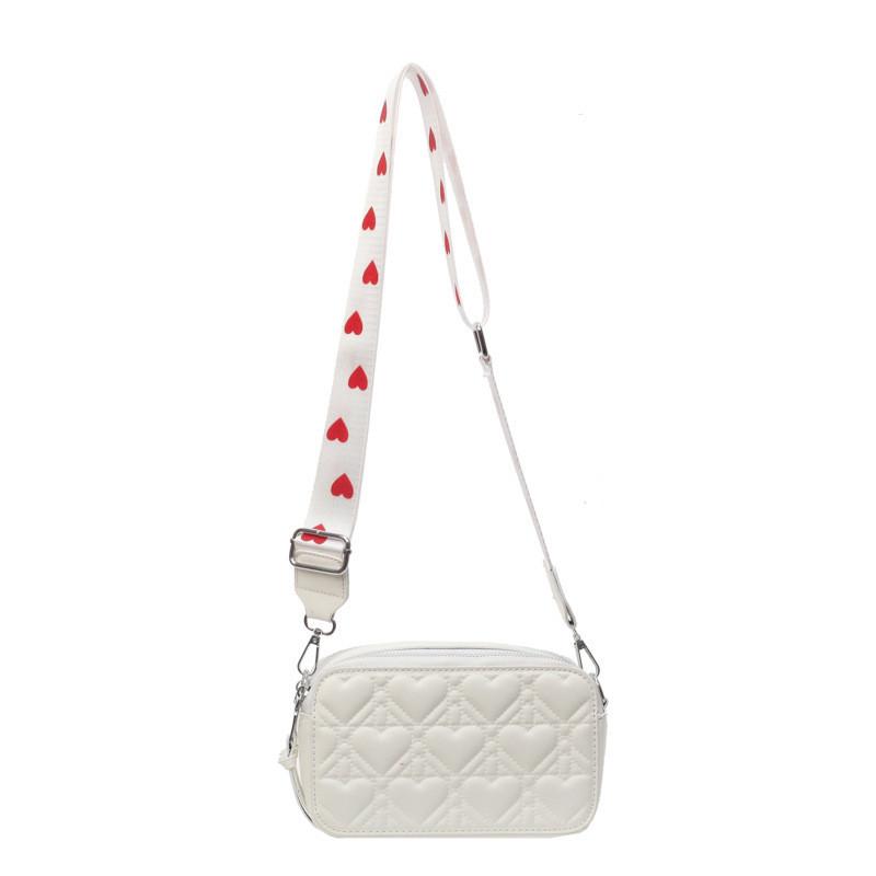 IELGY Ladies White Embroidered Thread Fashion Wide Shoulder Strap Crossbody Small Square Bag