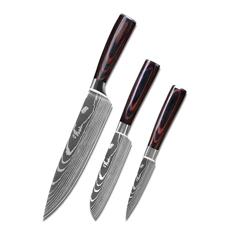 Stainless Steel Kitchen Knives Laser Pattern Chef Knife Slicing Peeling Cleaver Meat Fish Sushi Cutter for Household