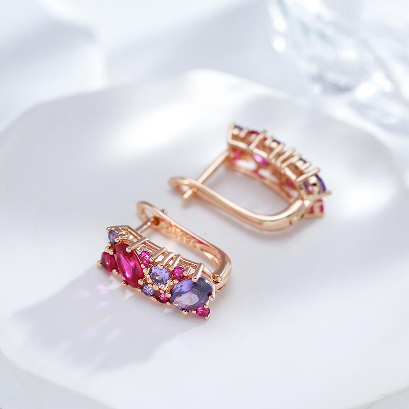 New Vintage Purple Natural Zircon Earrings For Women  Rose Gold Color Ethnic Wedding Jewelry Daily Party Accessories