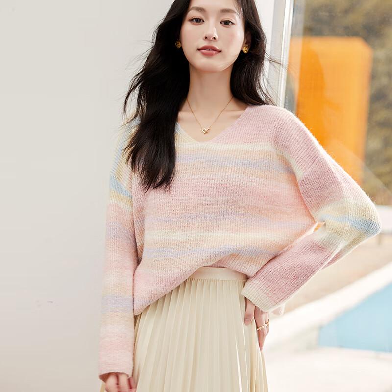 

VICTORIA&VERA Women s Striped Gradient V-Neck Knit Sweater XL