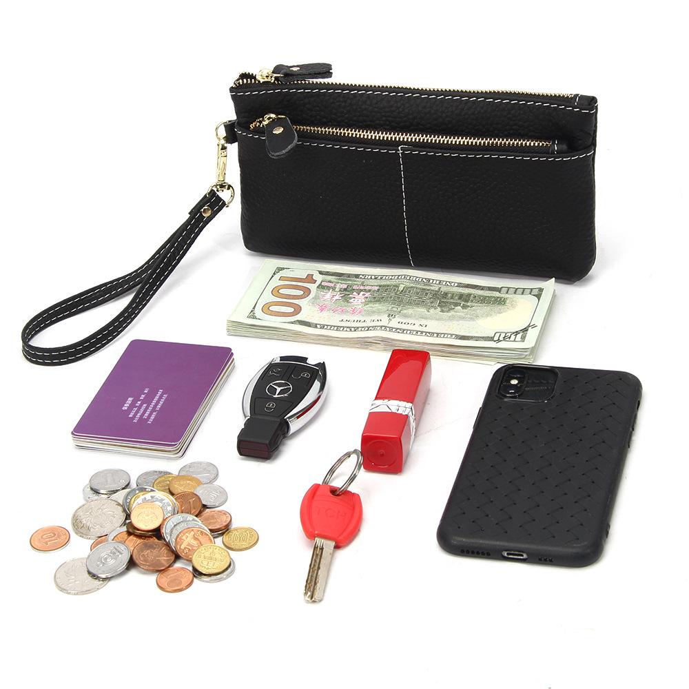 Elegant Long Women's Genuine Leather Clutch Wallet with Thin Korean Style Zipper