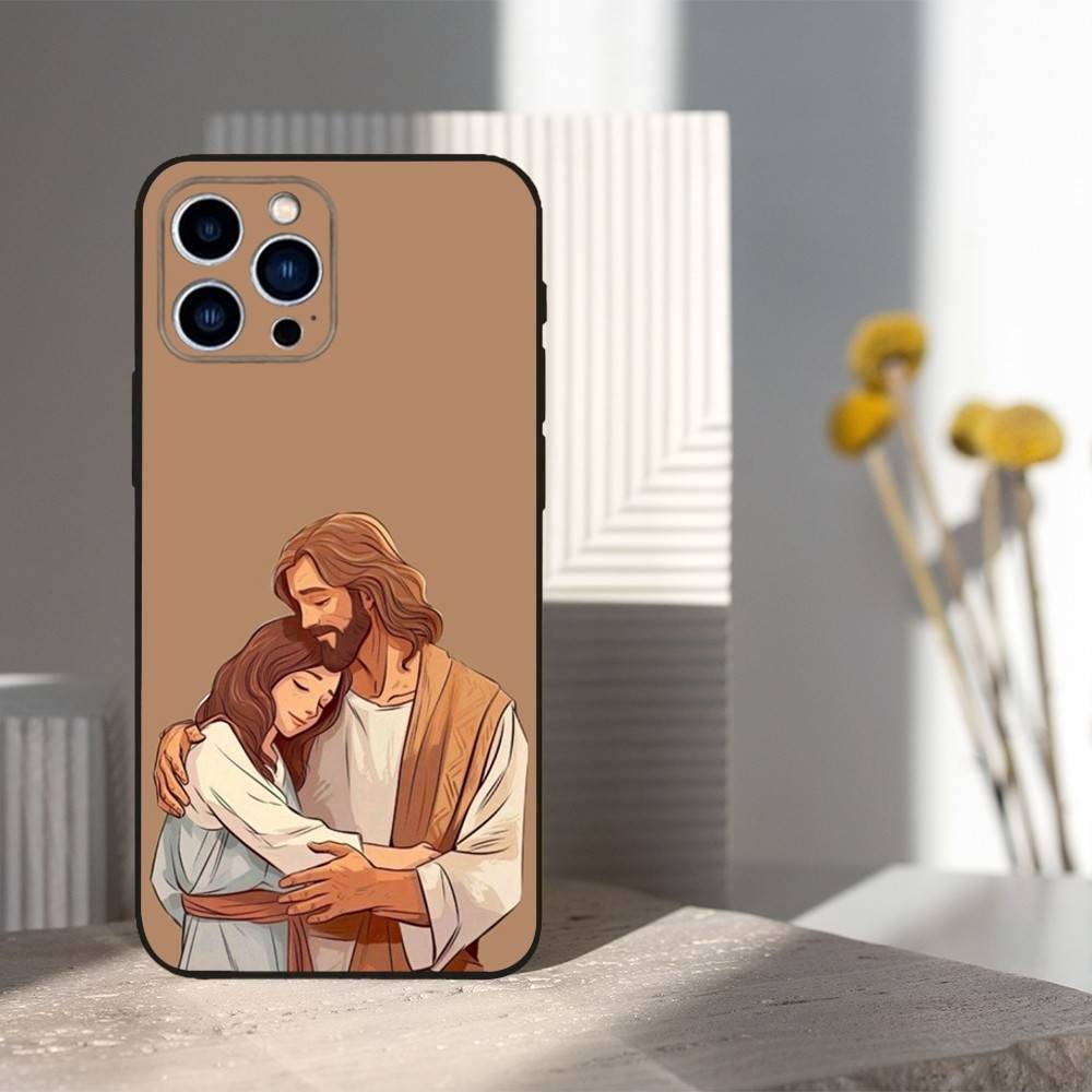 Funny Jesus Girl Cartoon Case For iPhone 12,14,15,16,17,13,11,X,Mini,Plus,Pro Max,8,7,XR,SE,XS,Soft Silicone Black