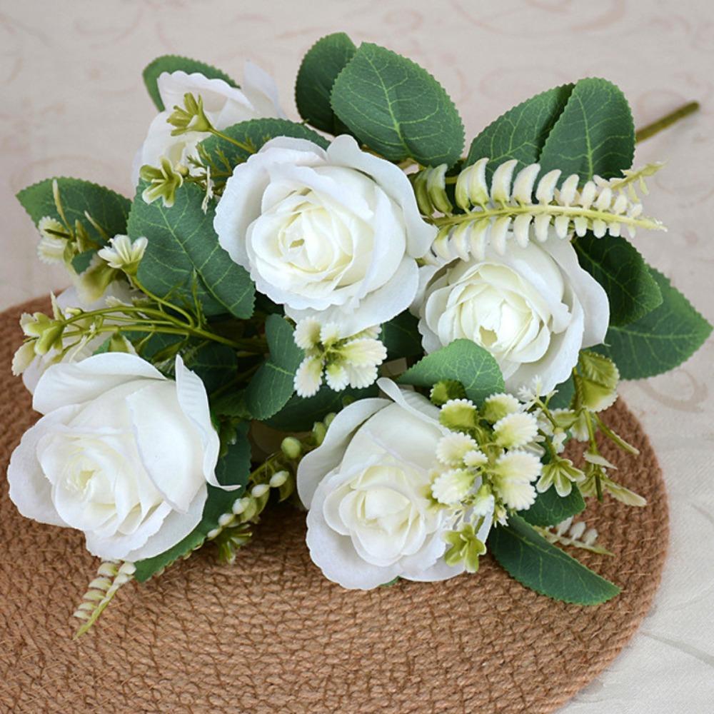 

7 Heads Real Happy Flower 8 Colors Photography Photo Gift Natural Simulated Rose Mini Valentine s Day Flowers Home Decorative белый