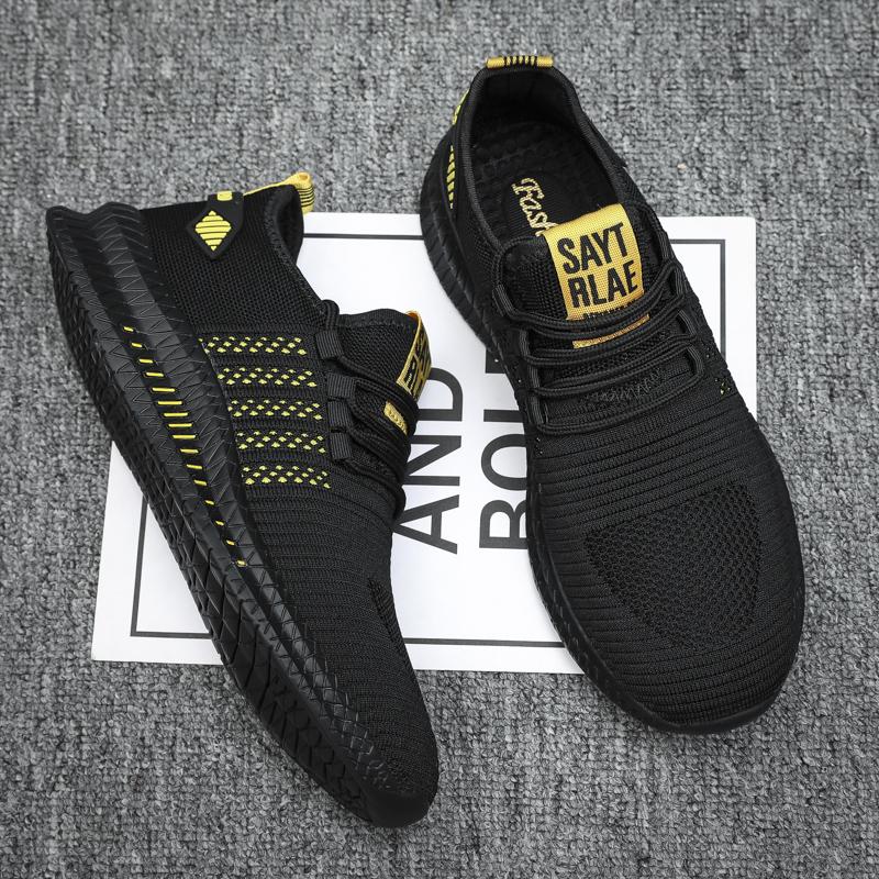 Light Breathable Men's Running Shoes Knitted Mesh Casual Sports Shoes Elastic Outdoor Training Sneakers Big Size 38-48