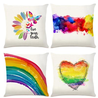 Love Heart Rainbow Print Pattern Home Decor Pillowcase Bedroom Living Room Sofa Decoration Polyester Cushion Cover with Zipper