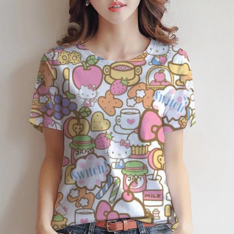 

Summer new short sleeved T-shirt 3D digital printing T-shirt short sleeved casual shirt anime Hello Kitty print 2883 EMA 6XL