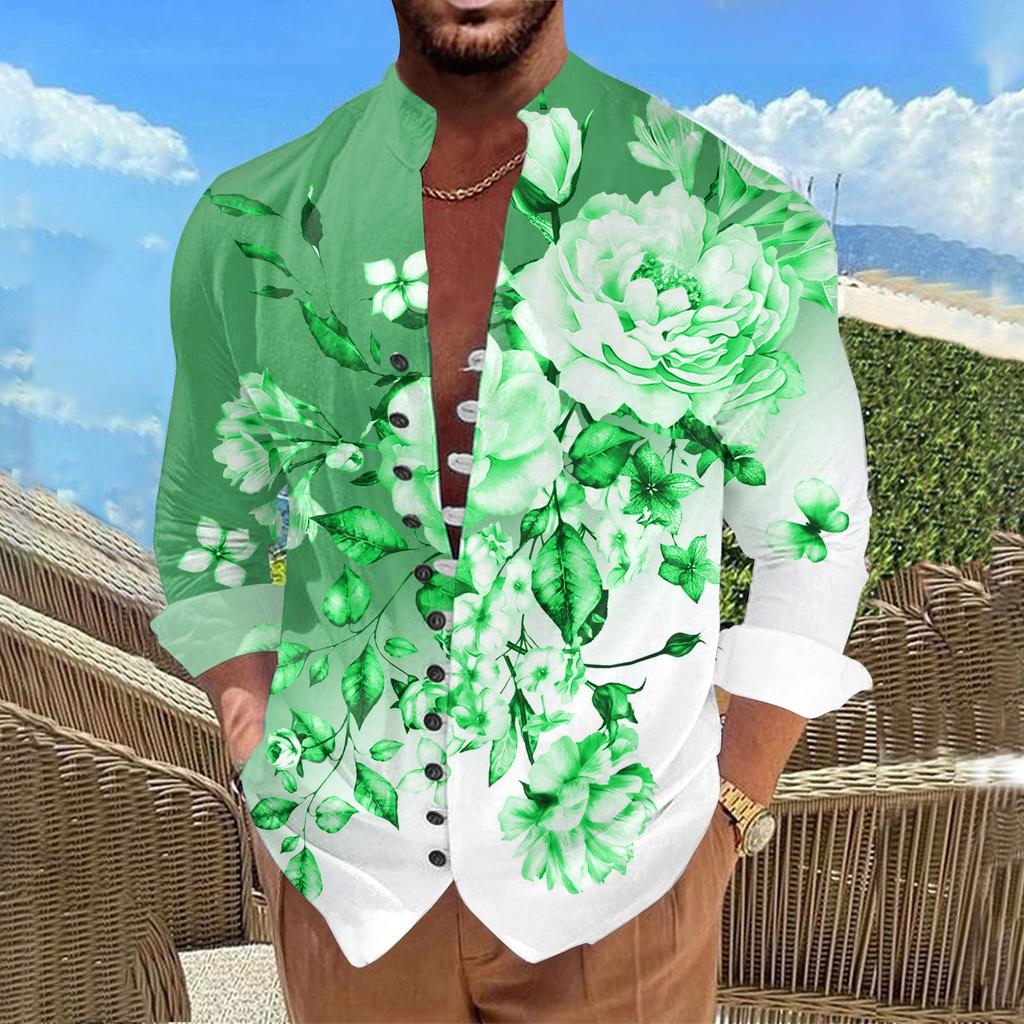New Men's Retro Casual Loose Fitting Long Sleeved Printed Shirt