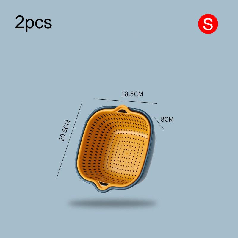 Fruit and Vegetable Drain Basket Plastic Green Yellow Household Double-layer Storage Basket Kitchen Tools Drain Storage TMZ