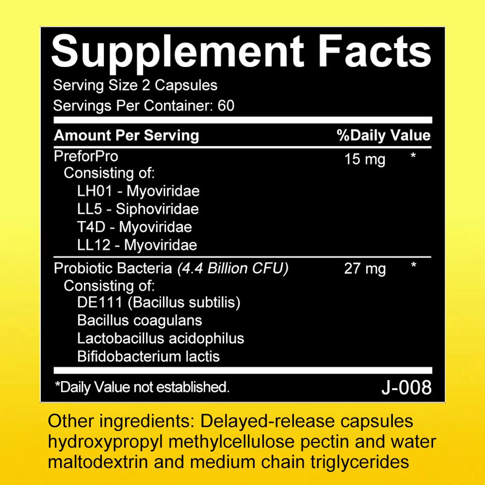 Probiotic and prebiotic capsules, each containing 4.4 billion CFU of live bacteria, 120 capsules.