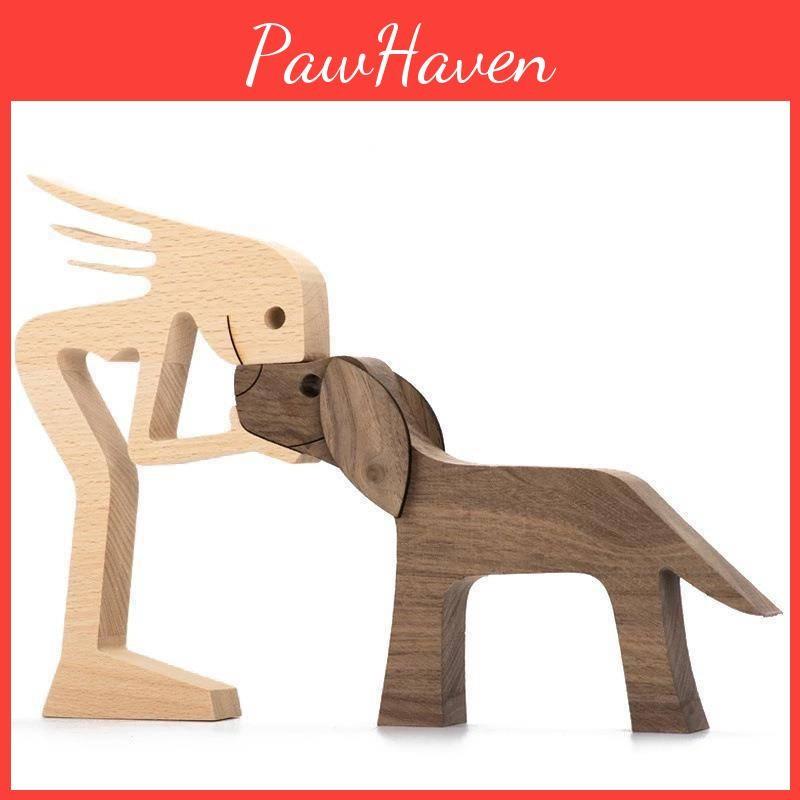 Puppy Wooden Family Carving Ornaments Natural Wood Pet Crafts Gift Sculpture