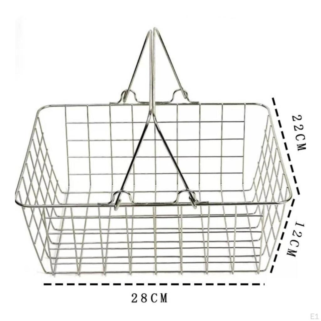 Metal Wire Storage Basket Openwire Mesh Top with Handle Portable for Pantry, Kitchen Counter,