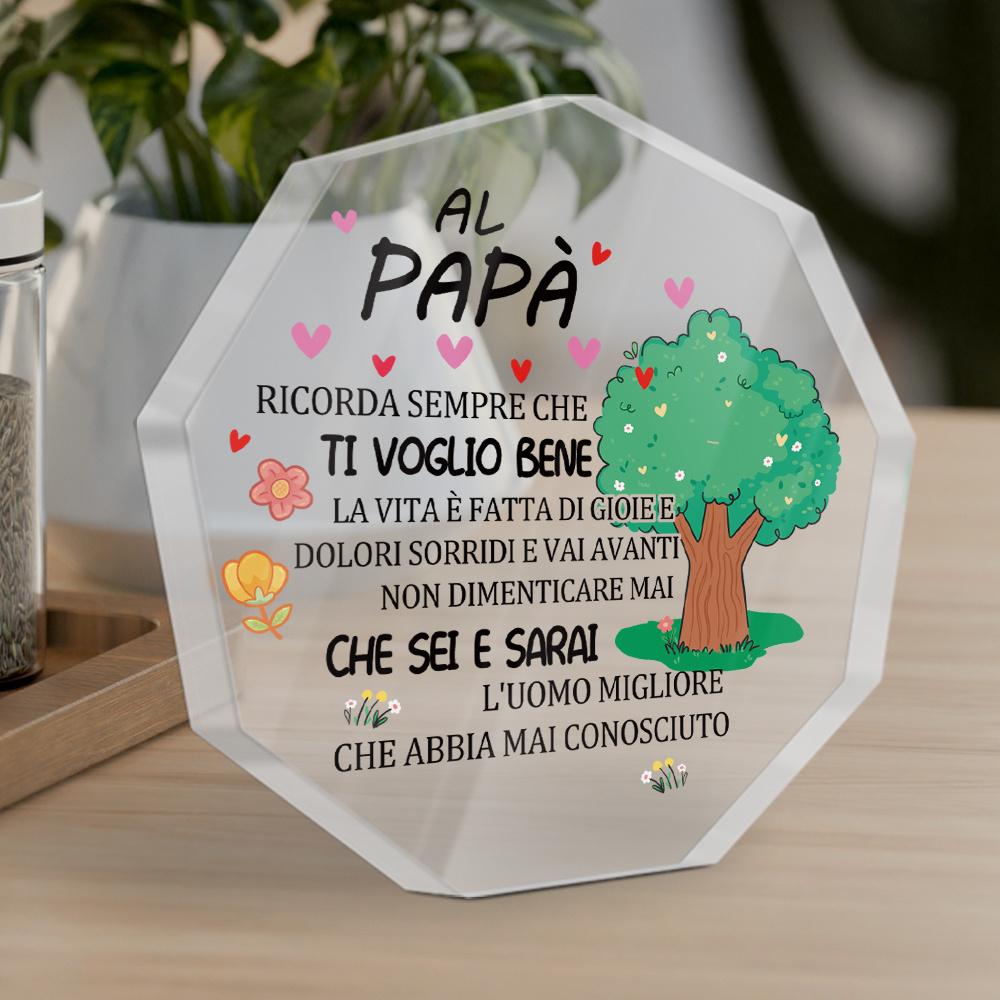 Italian Acrylic Sign - Heartfelt Father's Day Gift, Contemporary Farmhouse Table Decor with Floral Tree Design & Sentimental Italian Message, Battery