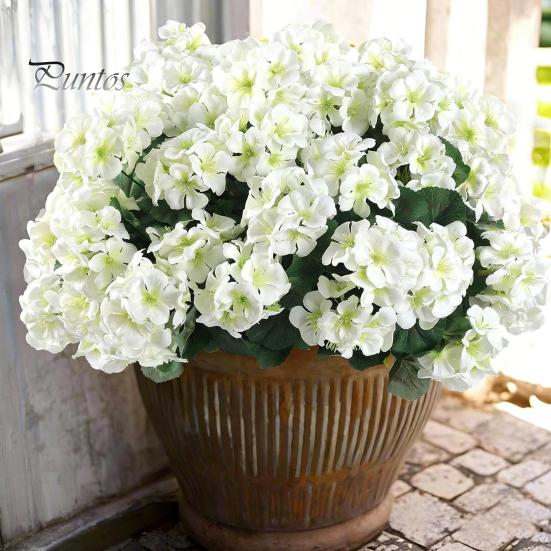 Long-lasting Decorative Flowers 1/6/12Pcs Artificial Geranium Flower with Green Leaves Realistic UV Resistant No Fading Fake Silk Indoor Outdoor