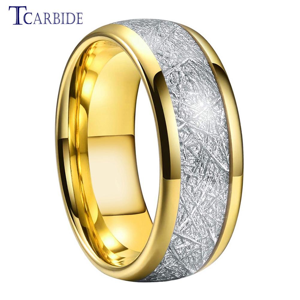 4MM 6MM 8MM Men Women Tungsten Engagement Wedding Band Bright Meteorite Inlay Valentine's Day Gift Jewelry Comfort Fit