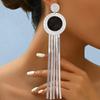 Personality Fashion Exaggerated Fringed Earrings Black Gold Color Scheme Disc Classic Temperament Elegant and Advanced