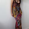 GMXIA Women's Summer Fashion Retro Tie Dye Print Sexy U-neck Slim Dress Long Dress