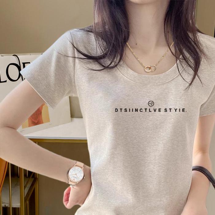 2026 pure cotton new summer front shoulder short sleeve short round neck loose and thin design Spice girl hem top t-shirt M