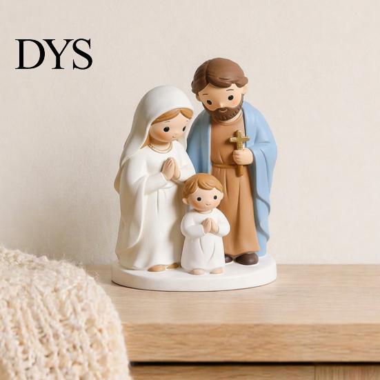 Hand Painted Nativity Decor Christmas Scene Figurine, Cartoon Manger Baby Jesus Resin Craft Religious Blessing Gifts for Home, Creative Indoor Holiday