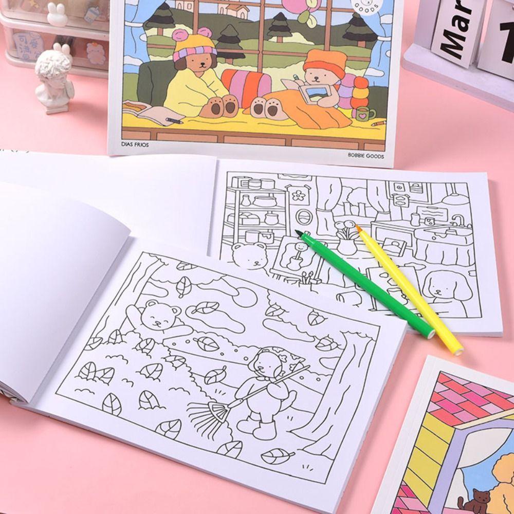 Cartoon Relaxing Coloring Book Educational Doodles Book  For Adults and Teens