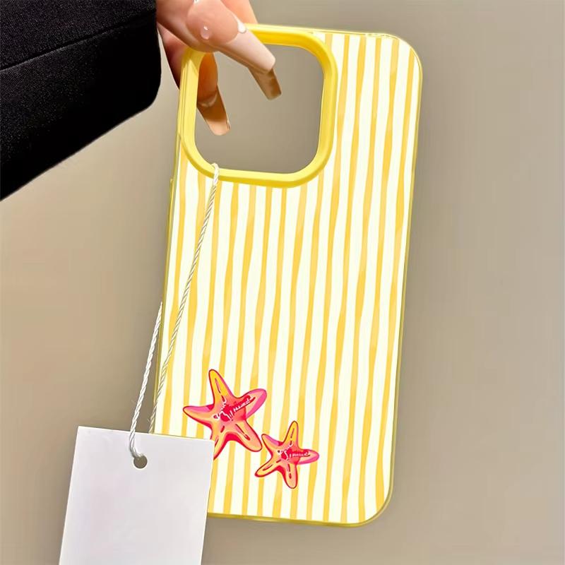 Summer Starfish Yellow Stripes Phone Case for iPhone 17 16 Plus 15 Pro 14 13 11 12 Pro Max 17 Air 16E Shockproof Soft TPU Cover