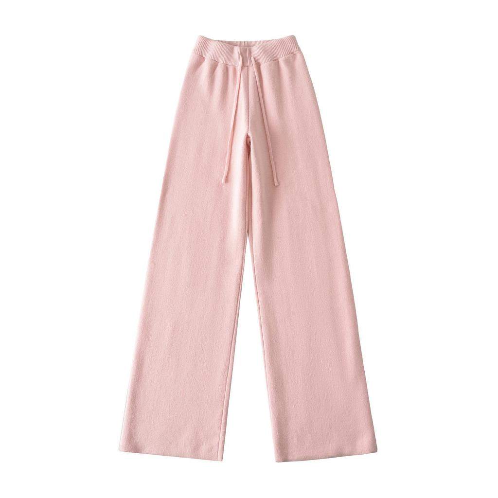 Airy Knit Set: Hooded Zip-Up Sweatshirt & Casual Low-Waist Wide-Leg Pants