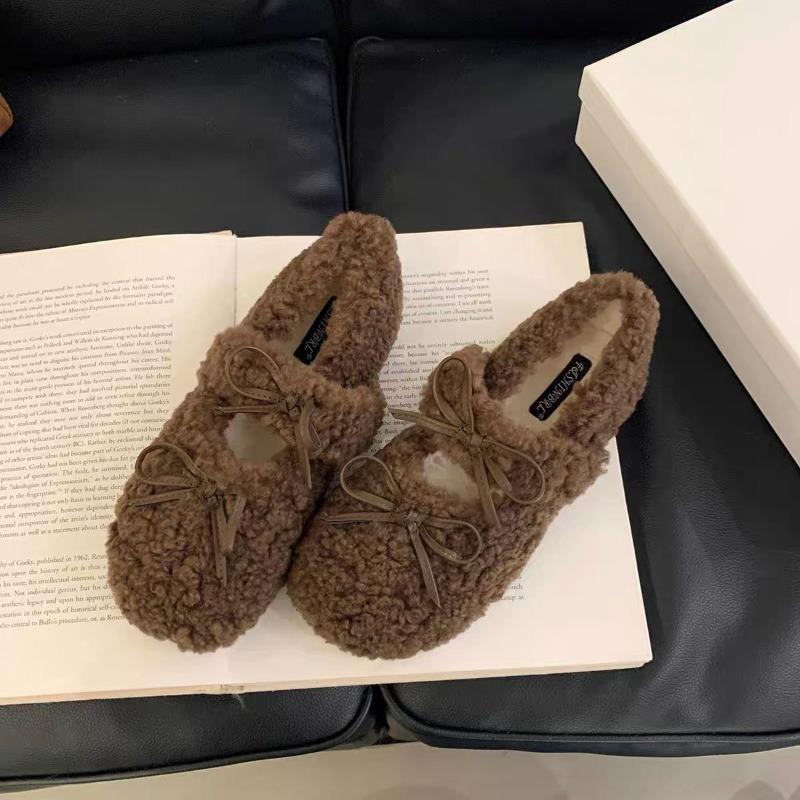 Designer Women Shoes Winter Plush Warm Cotton Shoe Fluffy Mary Jane Shoes Soft Comfort Fur Fluffy Ballet Shoe Winter Women Shoes